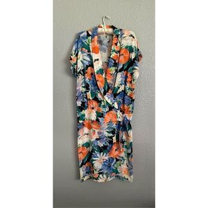 Vintage 100% Viscose Dress Blouson multi colors orange blue, white black, yellow